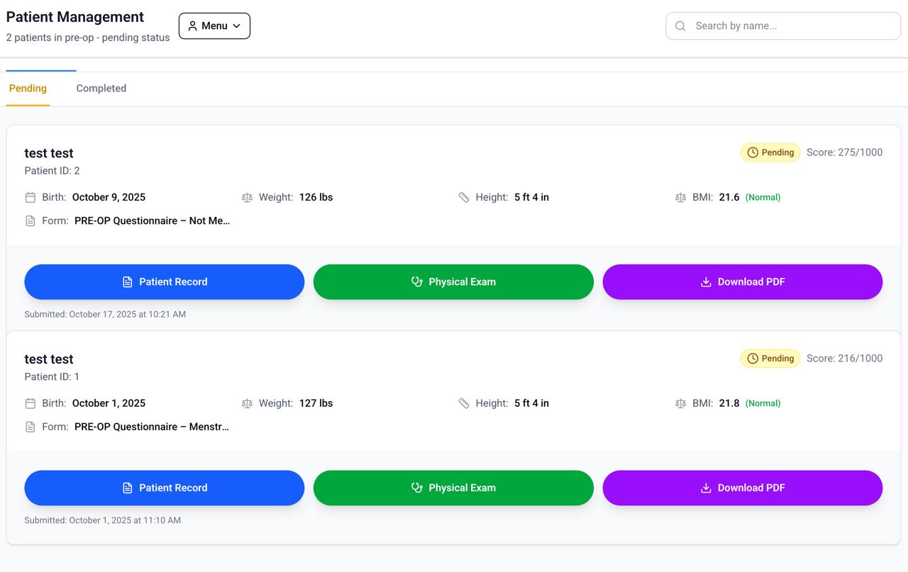 PelviQuest Clinic Dashboard